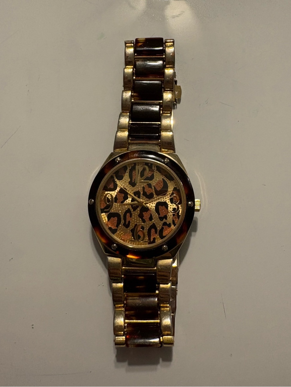 Gold and Tortoiseshell Leopard Print Women's Bracelet Watch